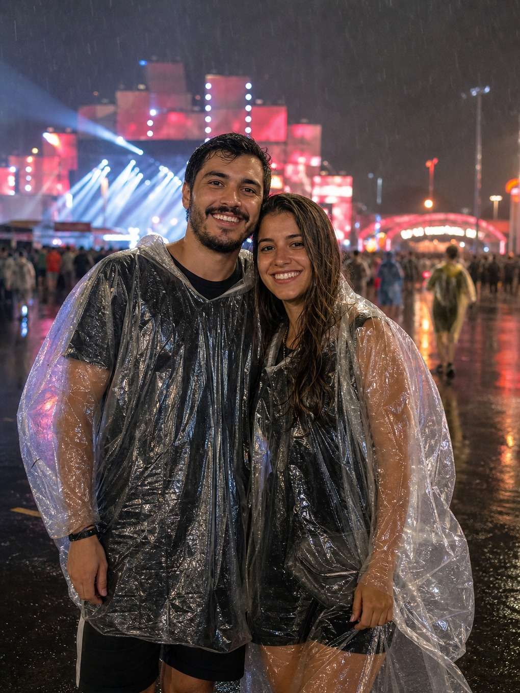 chuva leve e capa de chuva - exemplo de fotos de casal no rock in rio
