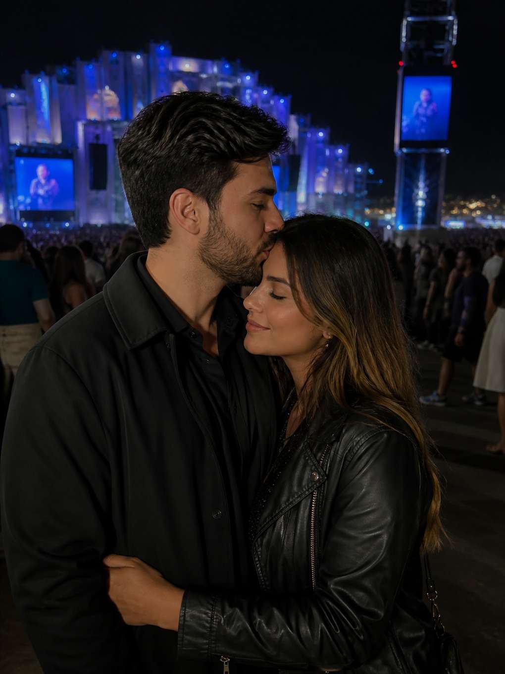 beijo na testa com clima de festival - exemplo de fotos de casal no rock in rio