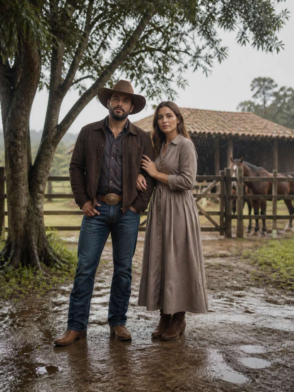 casal sertanejo em dia de chuva leve - exemplo de fotos de casal sertanejo