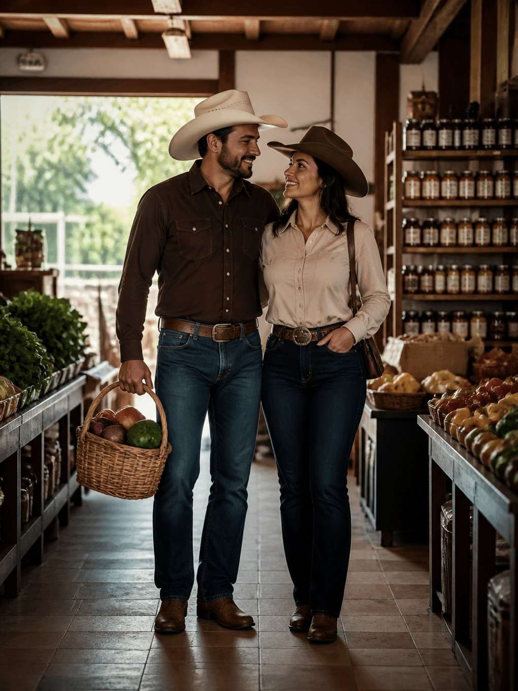 casal sertanejo em mercado do interior - exemplo de fotos de casal sertanejo