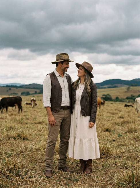 casal sertanejo sob céu nublado dramático - exemplo de fotos de casal sertanejo