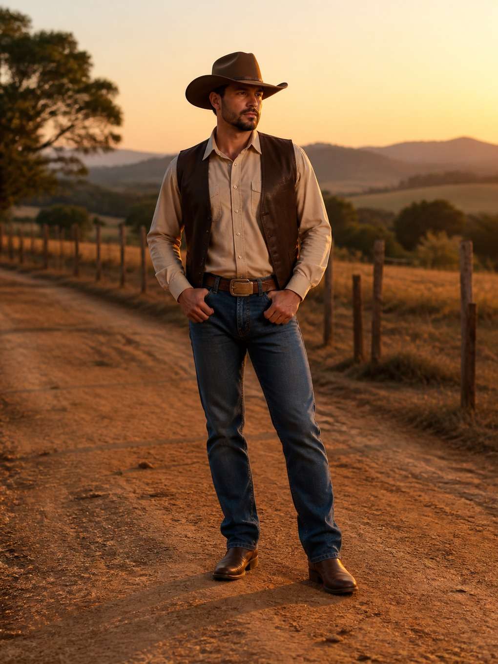 cowboy com clima de estrada de terra - exemplo de fotos de cowboy masculino
