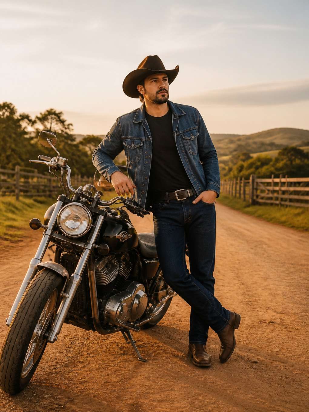 cowboy com moto em estilo country - exemplo de fotos de cowboy masculino