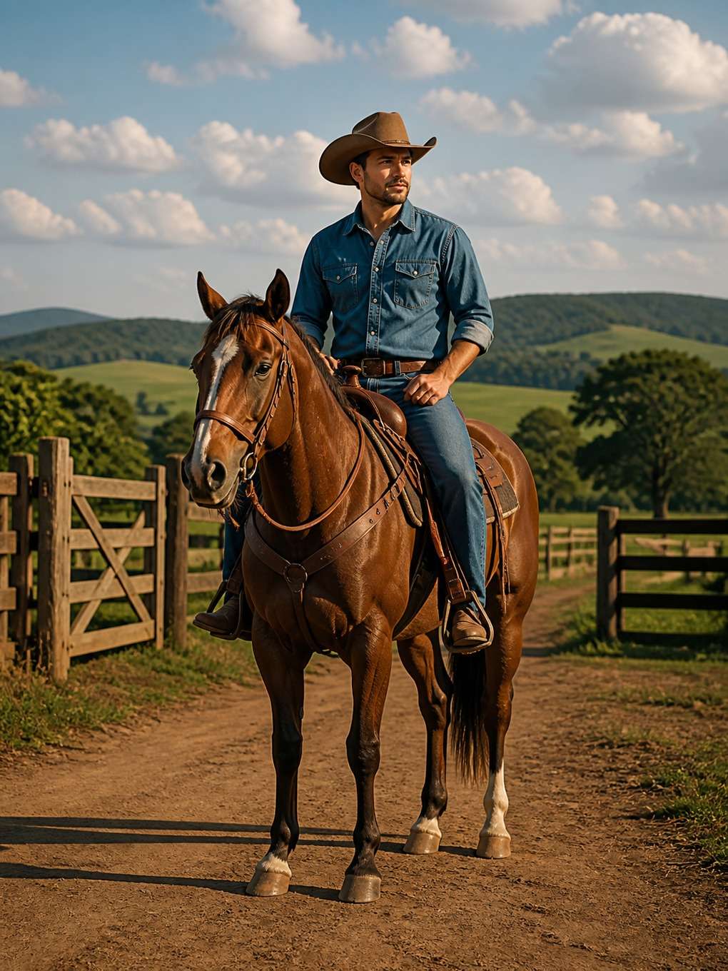cowboy com cavalo em cenário amplo - exemplo de fotos de cowboy masculino