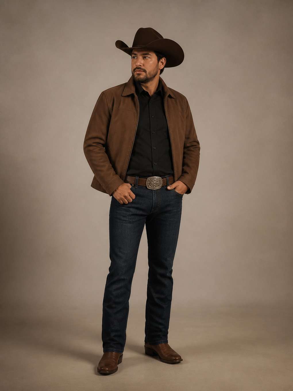 cowboy minimalista em fundo neutro - exemplo de fotos de cowboy masculino