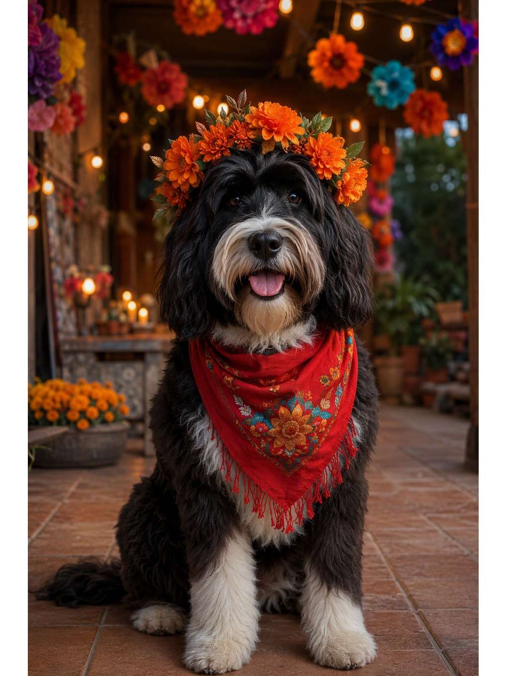 coroa artesanal em retrato ambiental - exemplo de fotos de pets no dia dos mortos