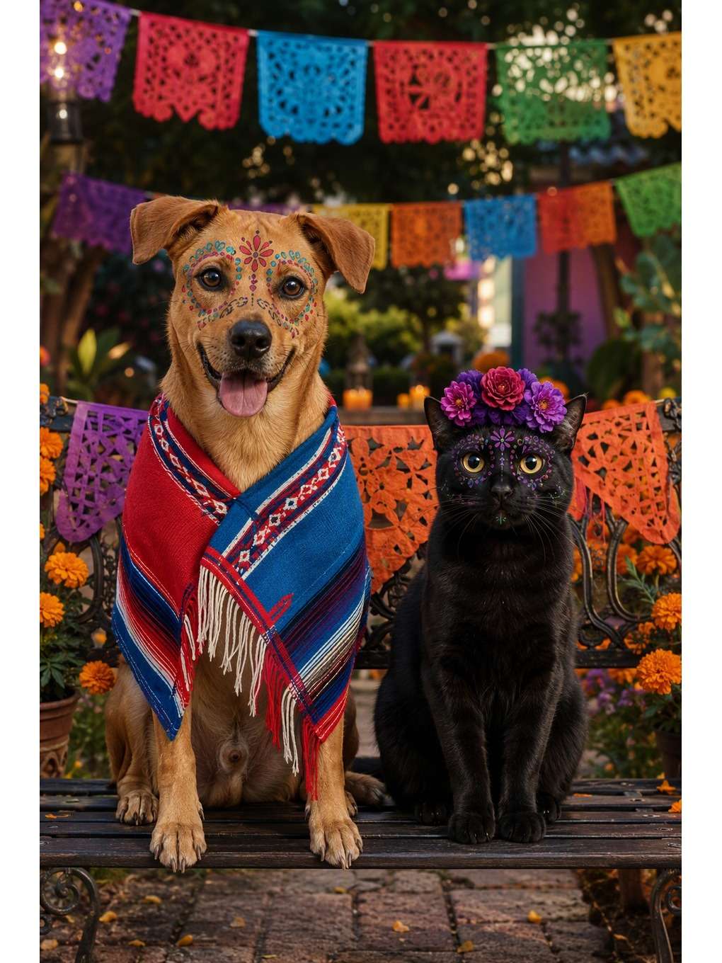 cachorro e gato de festa - exemplo de fotos de pets no dia dos mortos