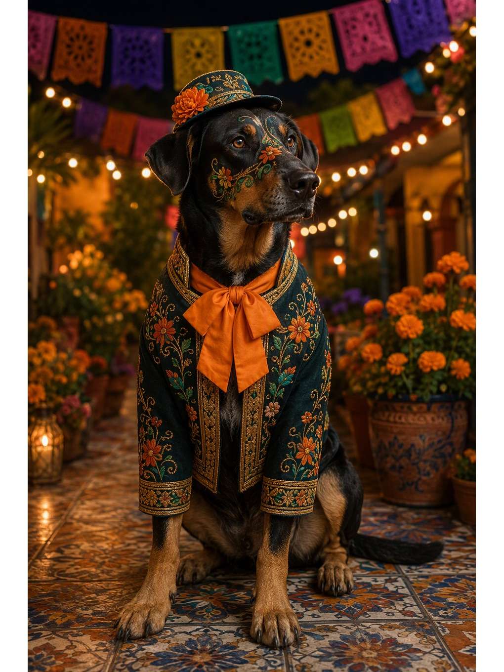 cão catrín de jaqueta bordada - exemplo de fotos de pets no dia dos mortos