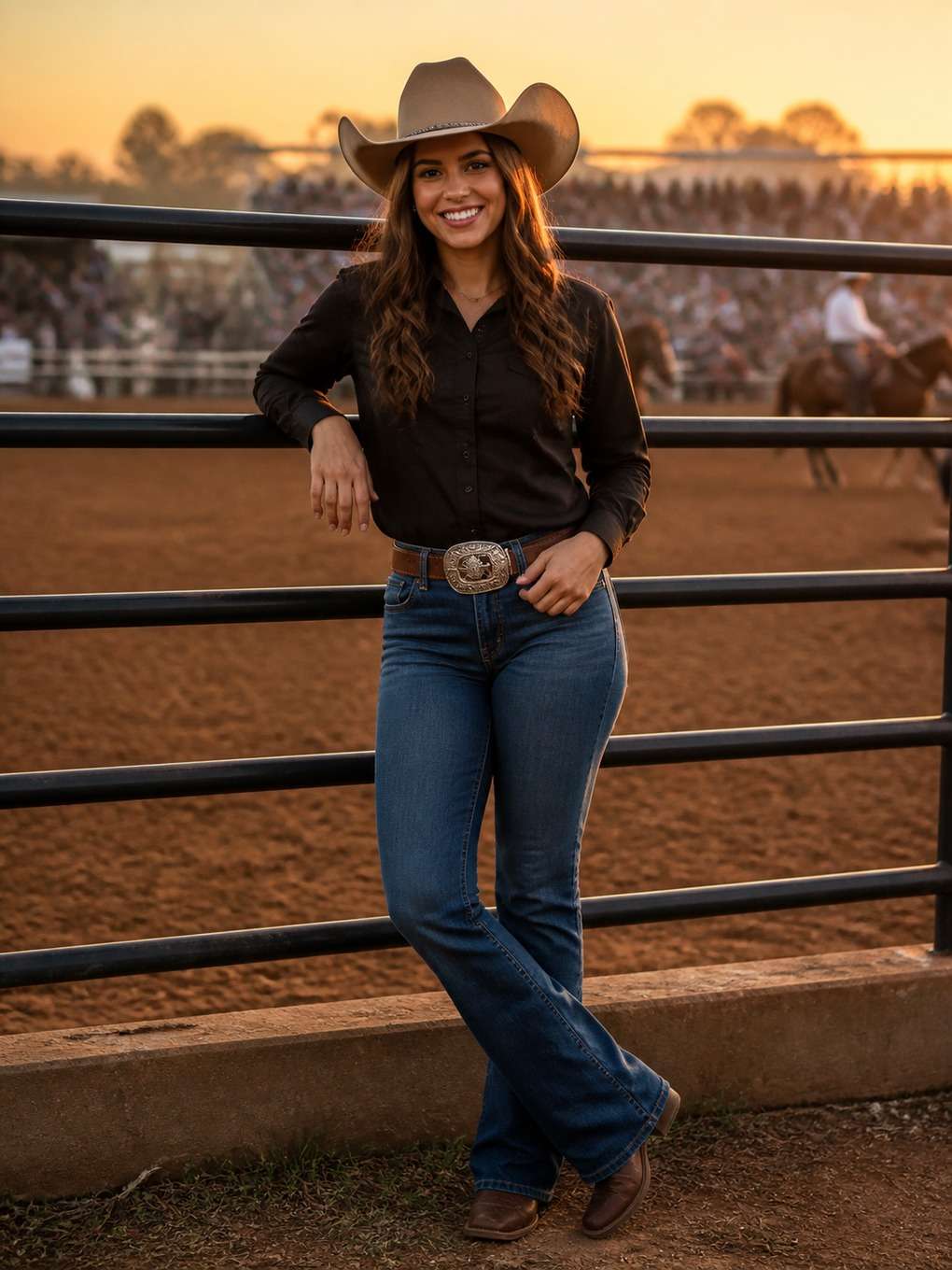 na cerca da arena ao pôr do sol - exemplo de fotos de rodeio