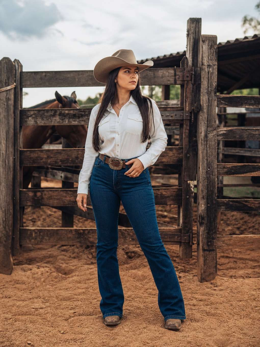 em frente ao curral rústico - exemplo de fotos de rodeio