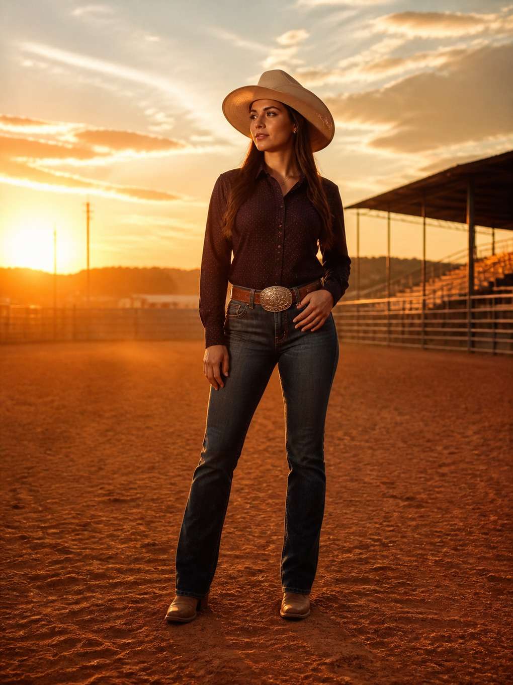 retrato ao pôr do sol na arena - exemplo de fotos estilo barretos