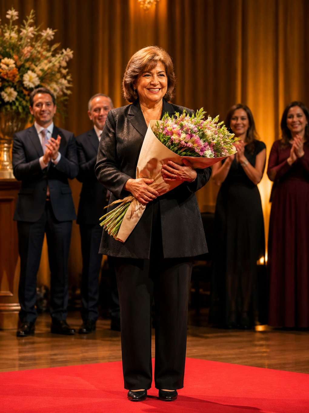 homenagem no palco com flores - exemplo de fotos no palco