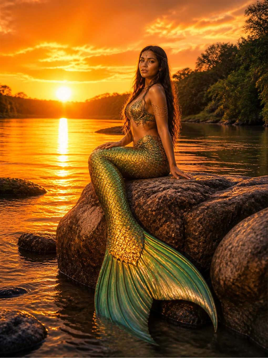 iara dourada ao pôr do sol - exemplo de iara com