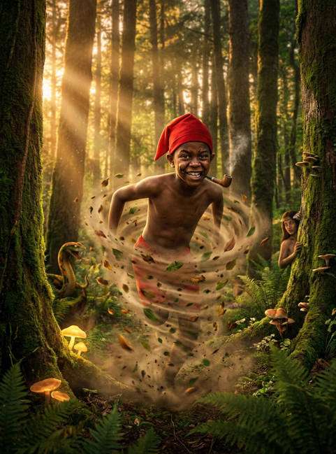 saci-pererê na mata ao entardecer - exemplo de imagens do folclore brasileiro com