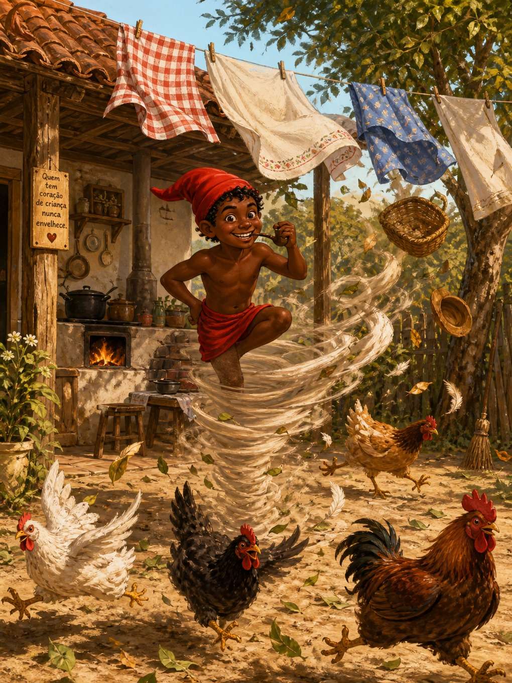 saci em quintal de casa brasileira antiga - exemplo de imagens do folclore brasileiro com