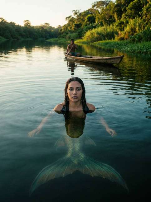 iara encantando canoeiro no rio - exemplo de imagens do folclore brasileiro com
