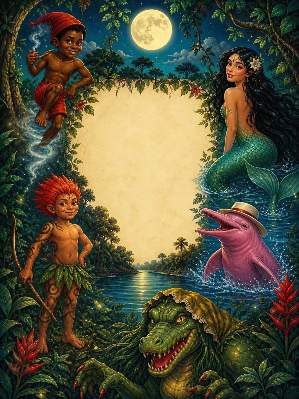 livro ilustrado de lendas brasileiras - exemplo de imagens do folclore brasileiro com