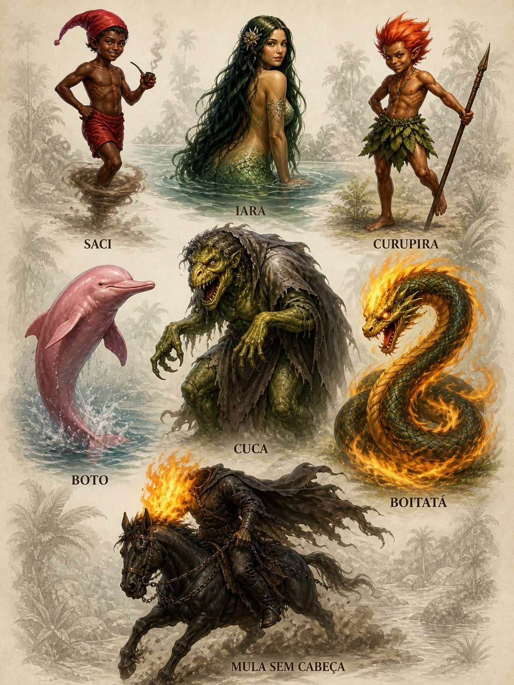 coleção de personagens do folclore brasileiro - exemplo de imagens do folclore brasileiro com
