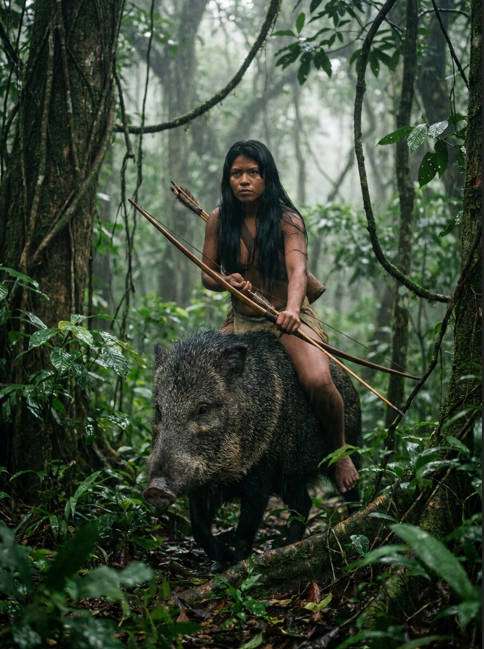 caipora montada no porco-do-mato - exemplo de imagens do folclore brasileiro com