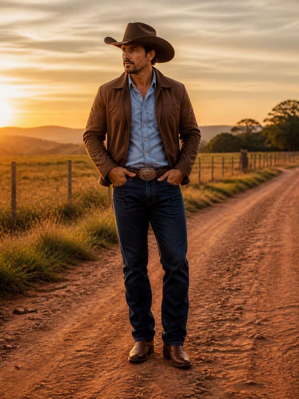 sertanejo para ensaio em estrada de terra - exemplo de look sertanejo masculino