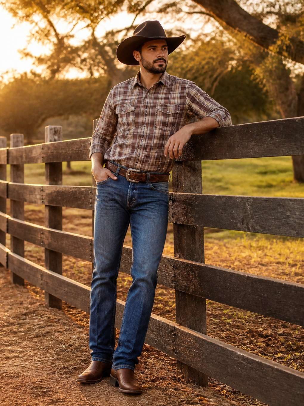 look sertanejo clássico com camisa xadrez e bota - exemplo de looks sertanejos