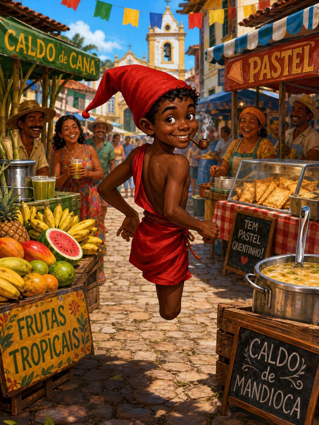 saci na feira de cidade pequena - exemplo de personagens do folclore brasileiro com