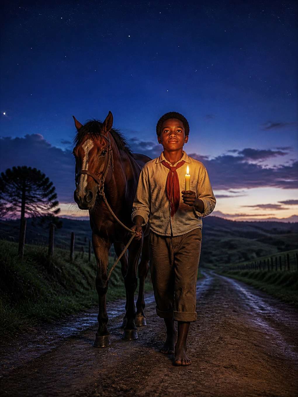 negrinho do pastoreio com vela acesa - exemplo de personagens do folclore brasileiro com