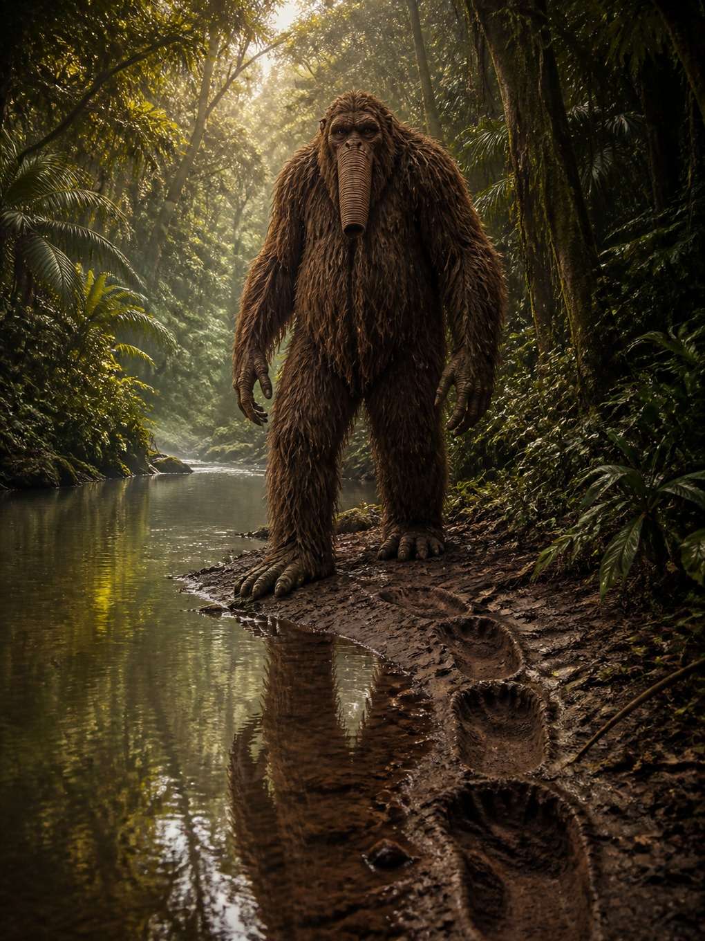 mapinguari à beira do rio - exemplo de personagens do folclore brasileiro com