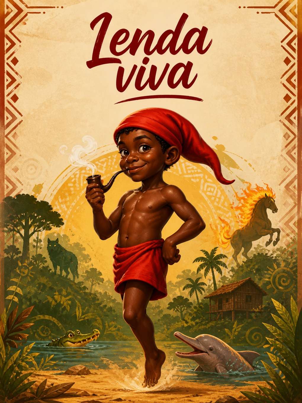 saci-pererê em pôster com frase curta - exemplo de saci-pererê com
