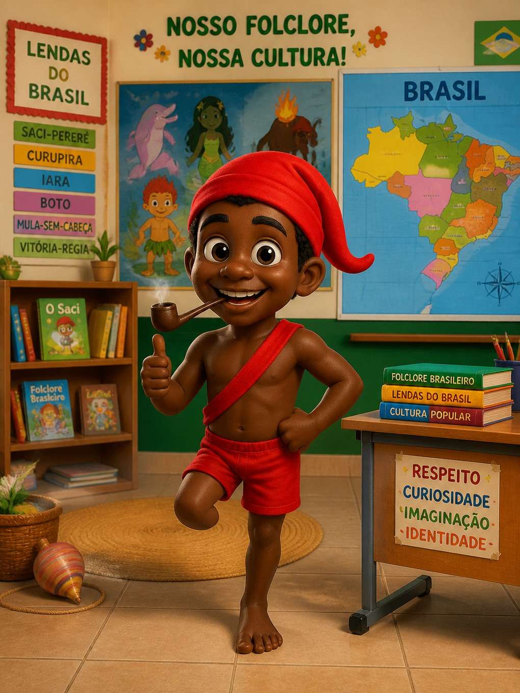 saci-pererê em escola temática - exemplo de saci-pererê com