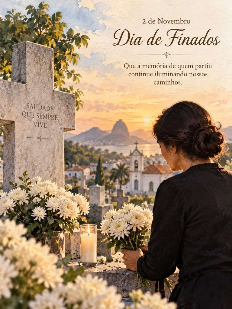 Cartão aquarela de Dia de Finados gerado com IA