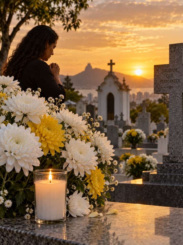 Cartão de Finados com crisântemos gerado com IA