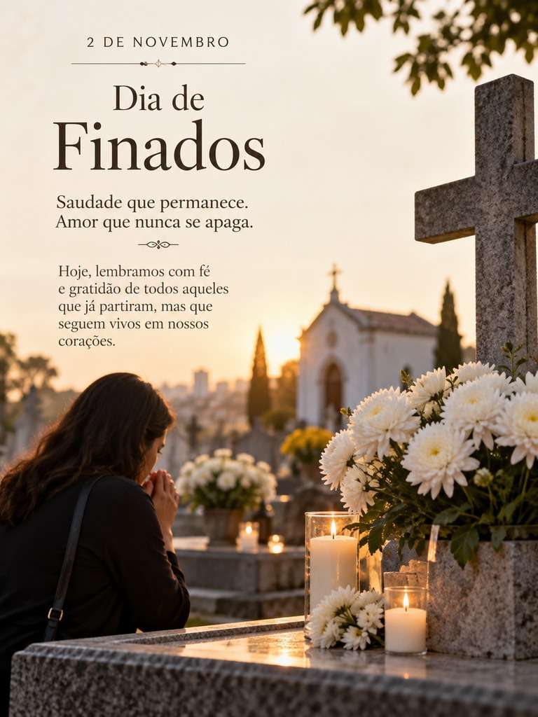 Cartão quadrado de Finados para WhatsApp gerado com IA
