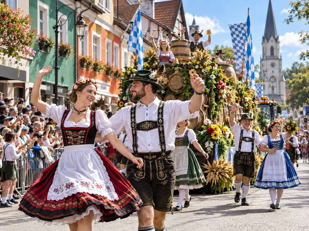 Desfile de Oktoberfest em rua de Blumenau criado com IA