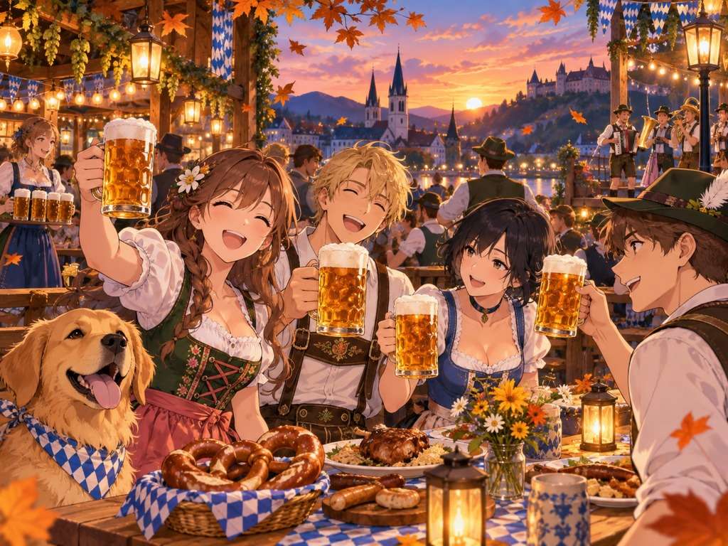 Cena de Oktoberfest em estilo anime criada com IA