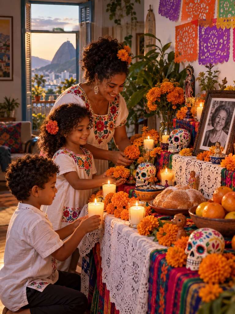 Altar doméstico do Dia dos Mortos gerado com IA