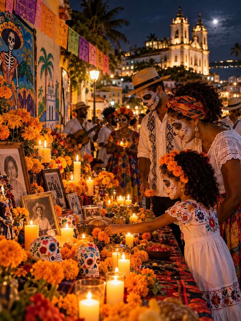 Noite de velas do Dia dos Mortos gerada com IA