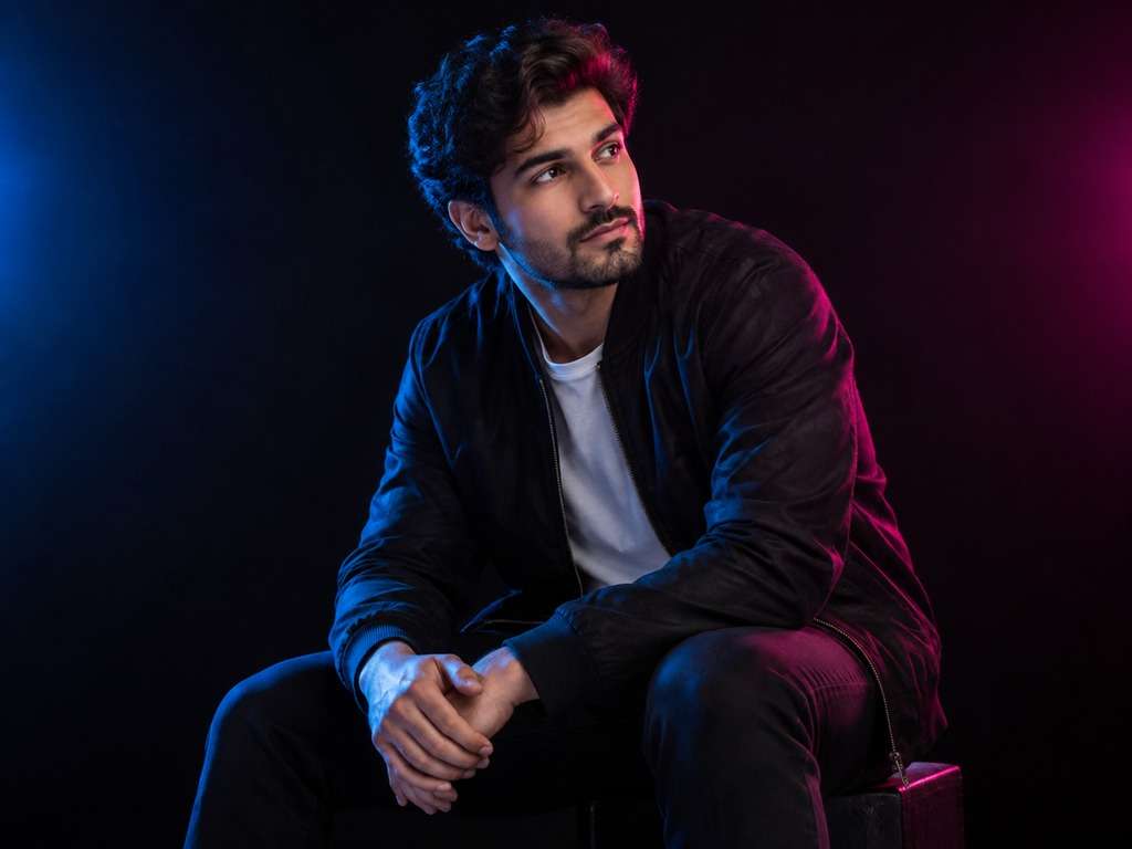 Ensaio com neon de estúdio gerado com IA