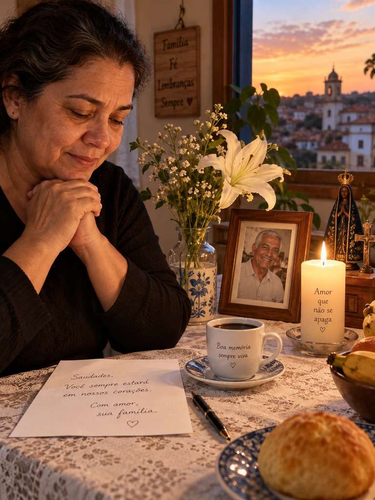 Mesa de café com recado de saudade gerada com IA
