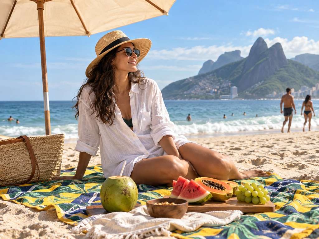 Picnic na praia gerado com IA