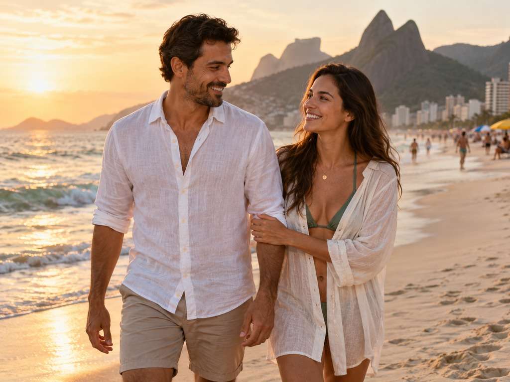 Casal em ensaio na praia gerado com IA