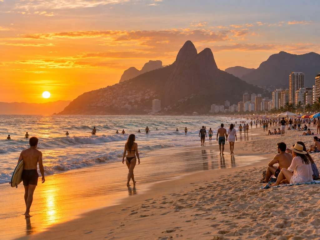 Foto de Ipanema ao entardecer gerada com IA