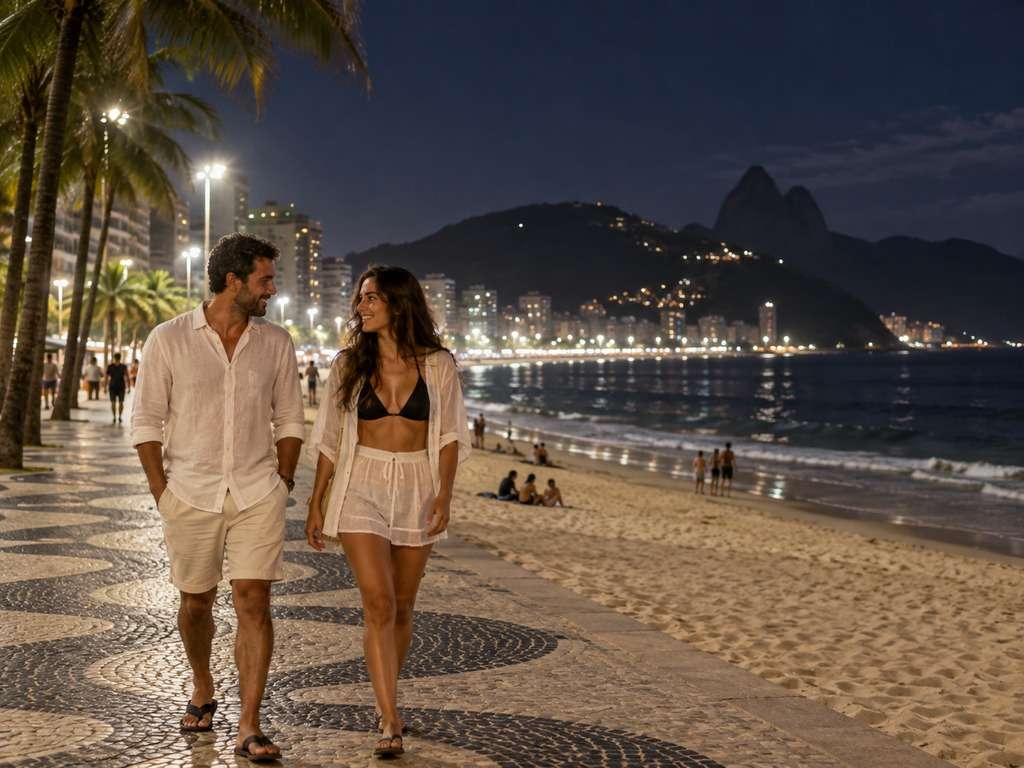 Foto da orla à noite gerada com IA