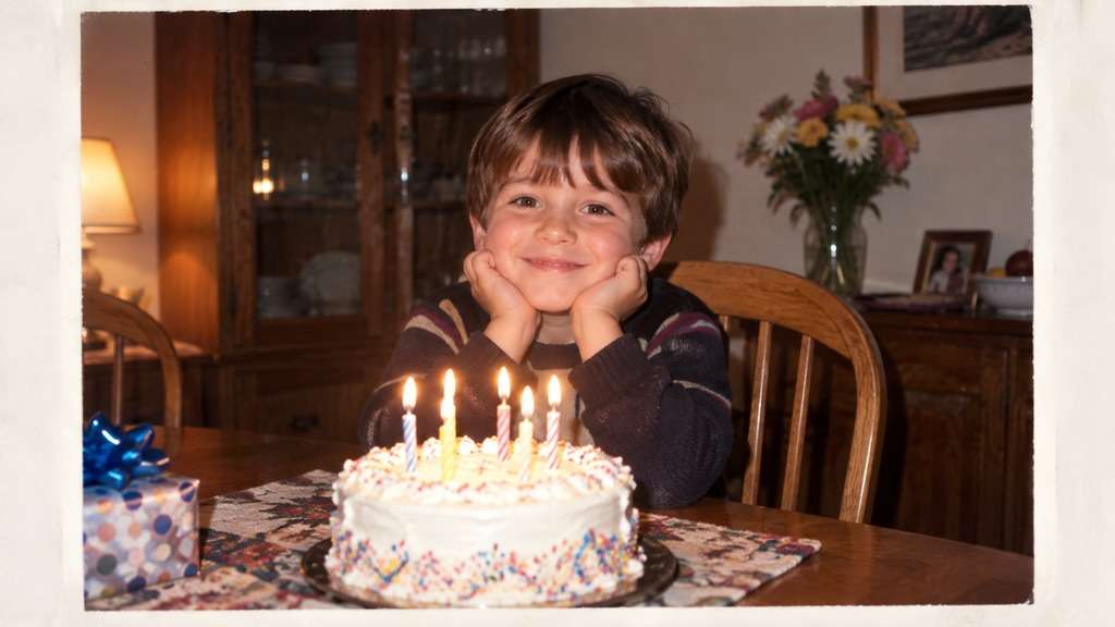 Versão criança em polaroid de aniversário gerada com IA