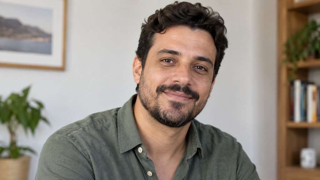 Retrato adulto original antes de transformar a foto em criança
