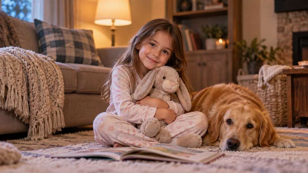 Versão criança de pijama na sala gerada com IA