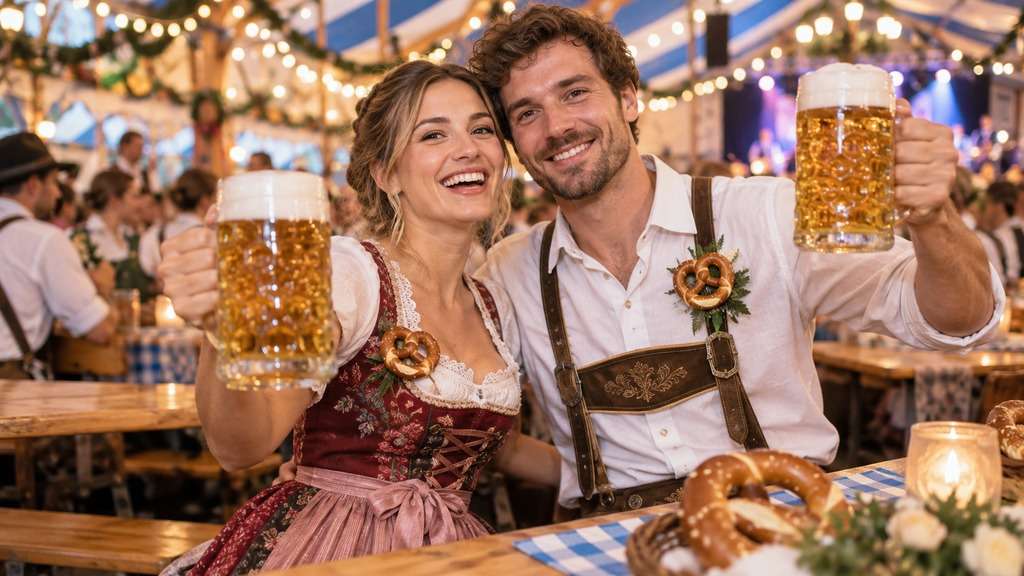 Foto de casal transformada em look combinando de Oktoberfest