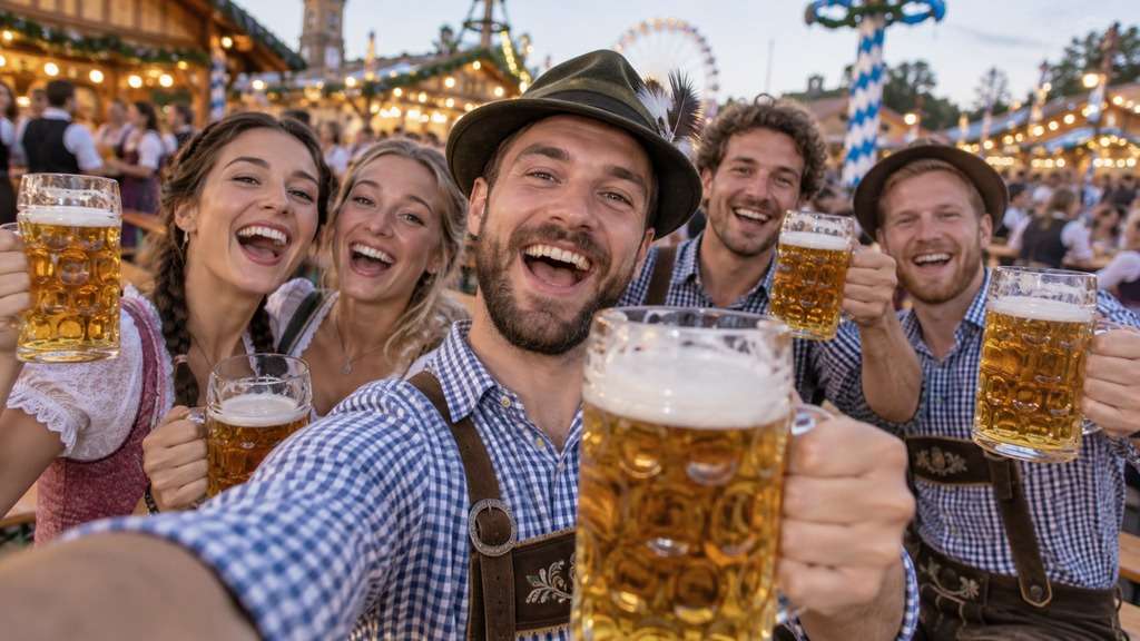 Selfie transformada em Oktoberfest com caneca de chopp