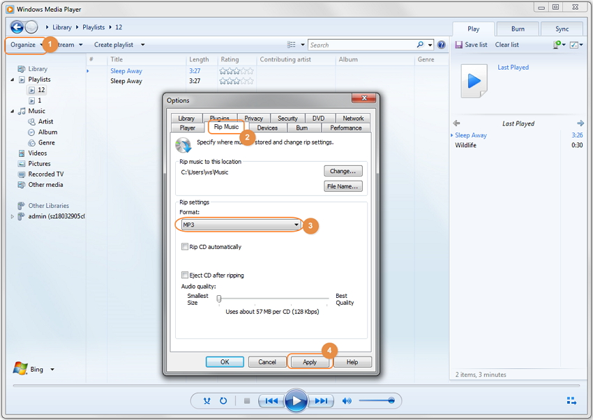 converter o WAV para MP3 com o leitor multimédia do Windows