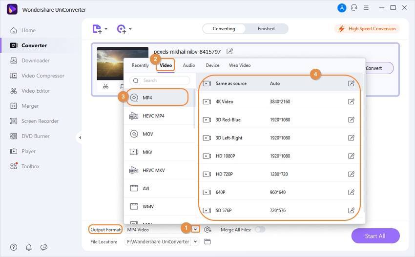 choose mp4 as target for mts